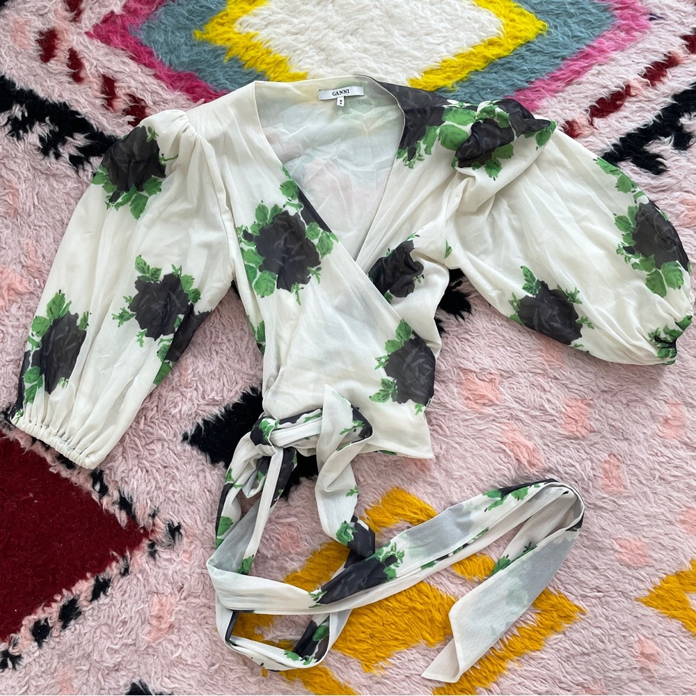 GANNI - wrap blouse in medium